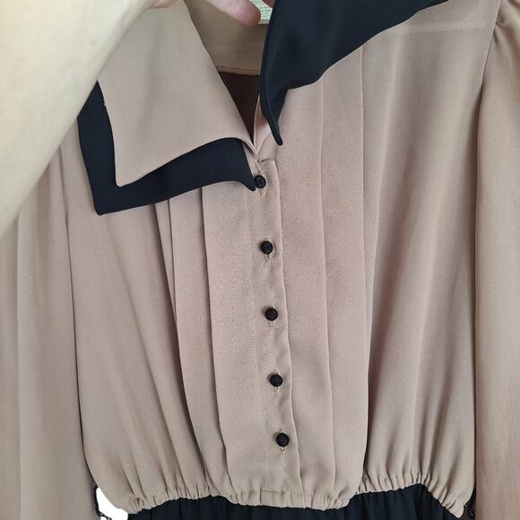 Vintage Herman Marcus Dallas Sheer Midi Dress Black Brown Square Collar 12 - Picture 5 of 12